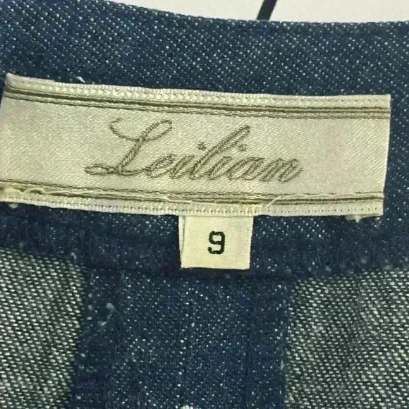 Leilian Blue Denim Skirt Suit Short Sleeve Circle Design Made in Japan Size 9 - Picture 13 of 15